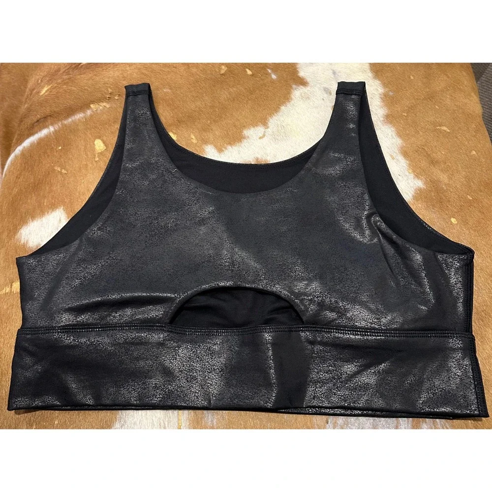 OFFLINE by Aerie Black‎ Cracked Foil Metallic Medium Support Sports Bra XL NWT